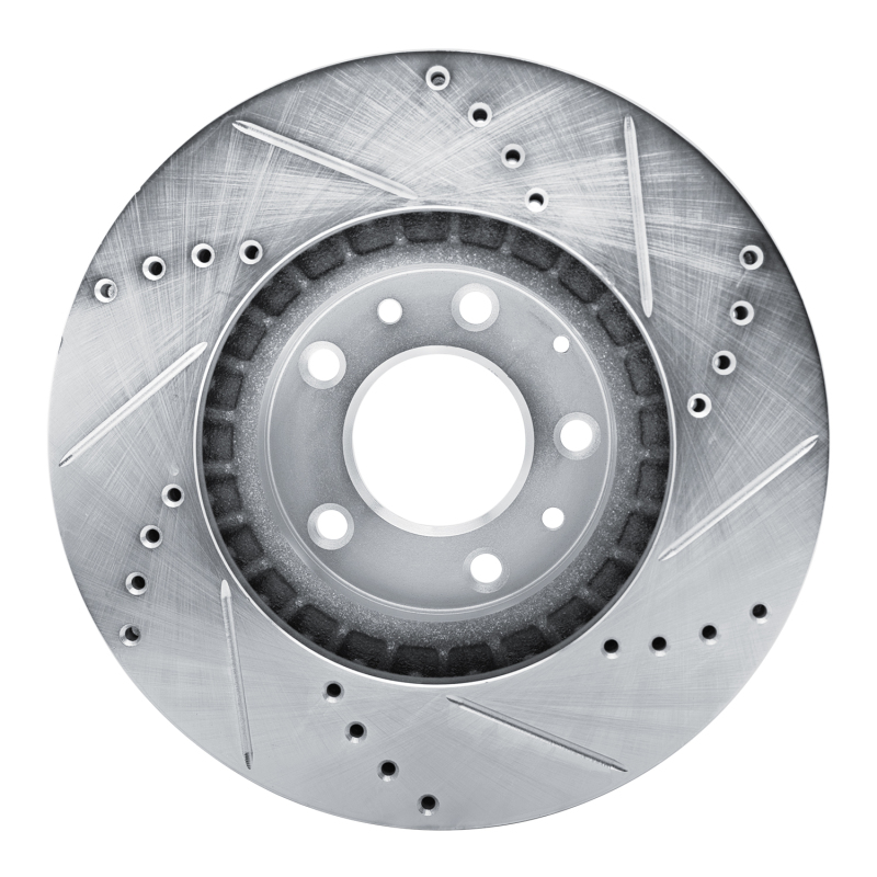 Mazda CX-7 Brake Rotor (1) - Front Left - R1 Concepts - Drilled & Slotted - Silver - `07-`12